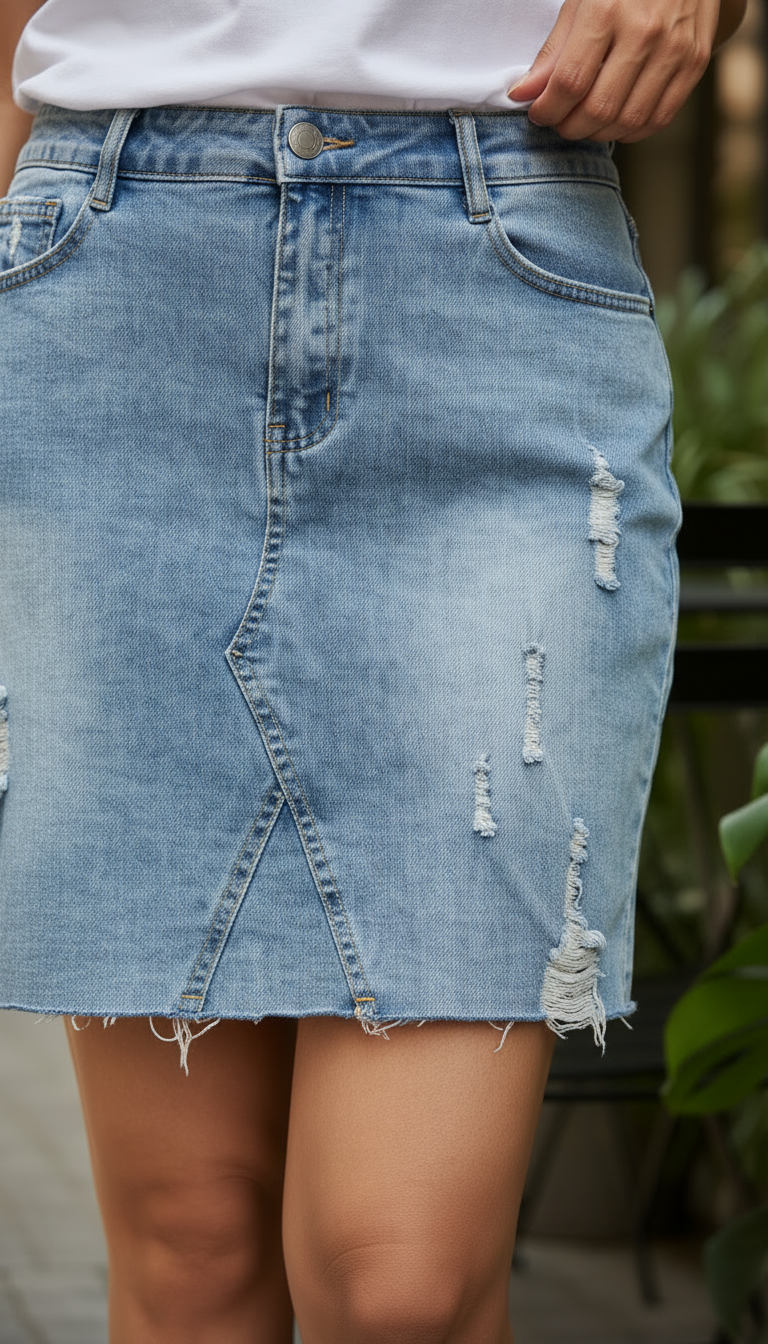 Denim Ripped Skirt