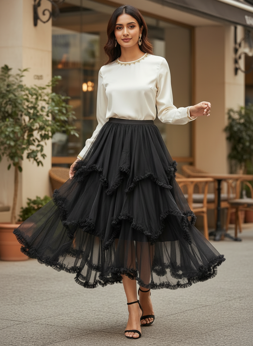 Ruffle Net Skirt