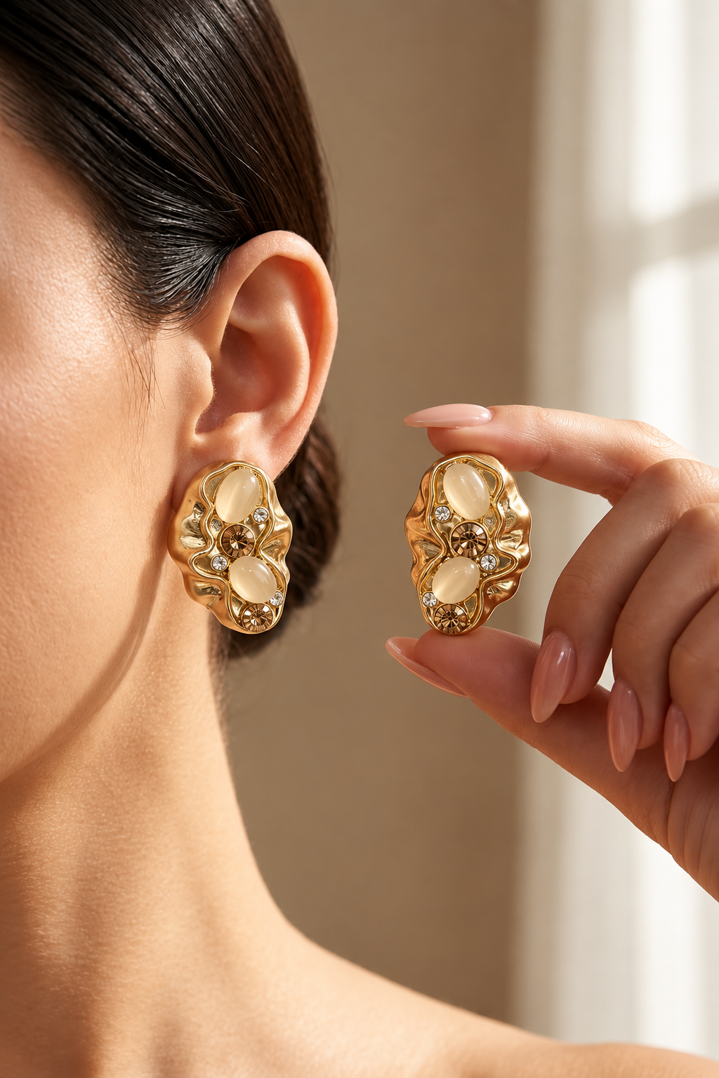 Golden Aura Pearl Stud Earrings