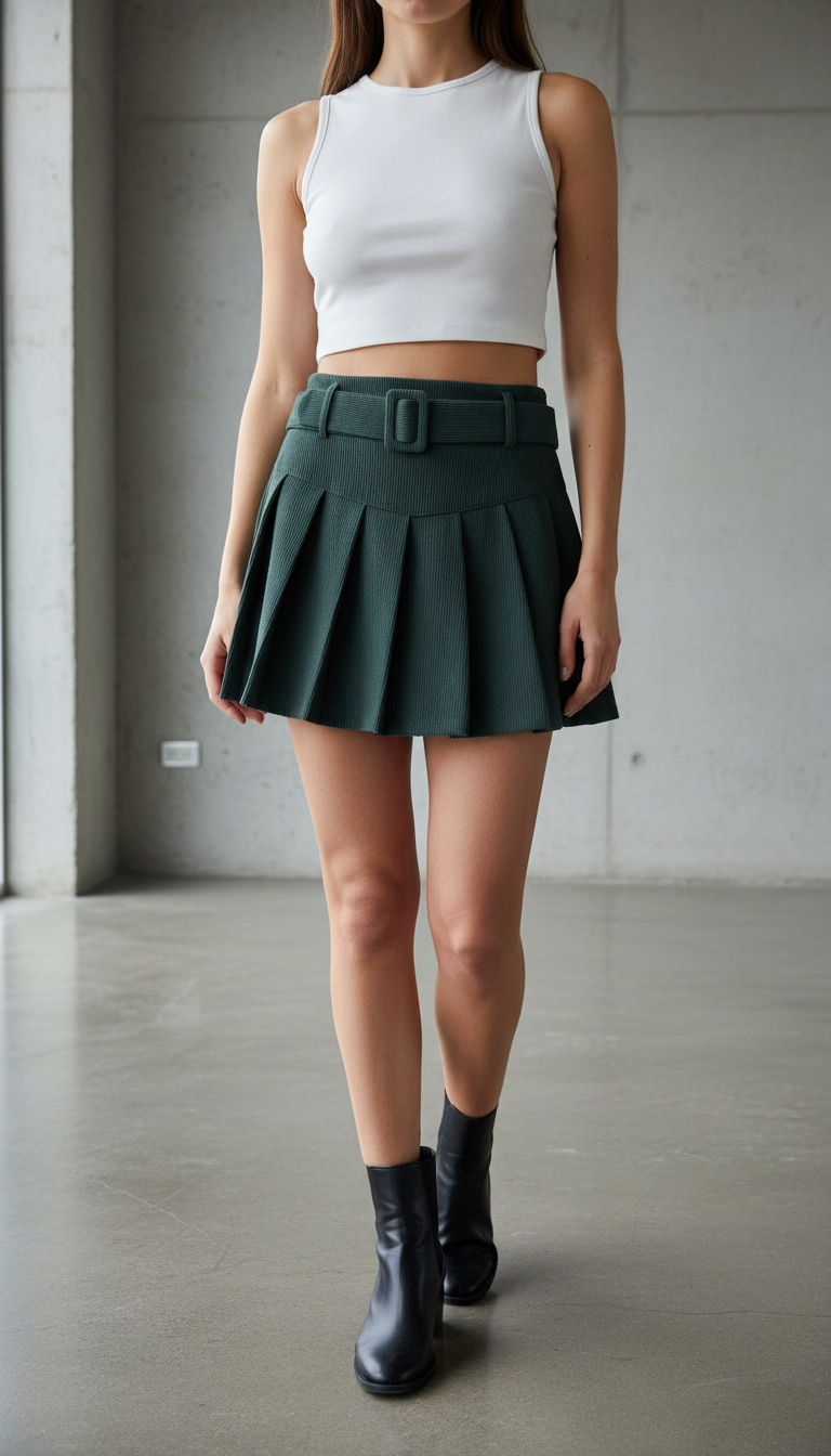PLEATED MINI SKIRT WITH BELT