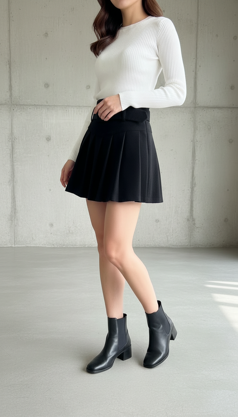 PLEATED MINI SKIRT WITH BELT