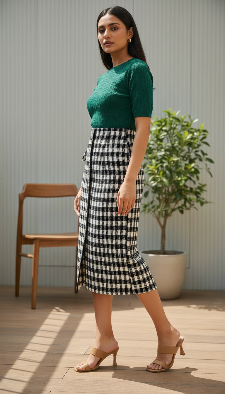 Checked Midi Skirt