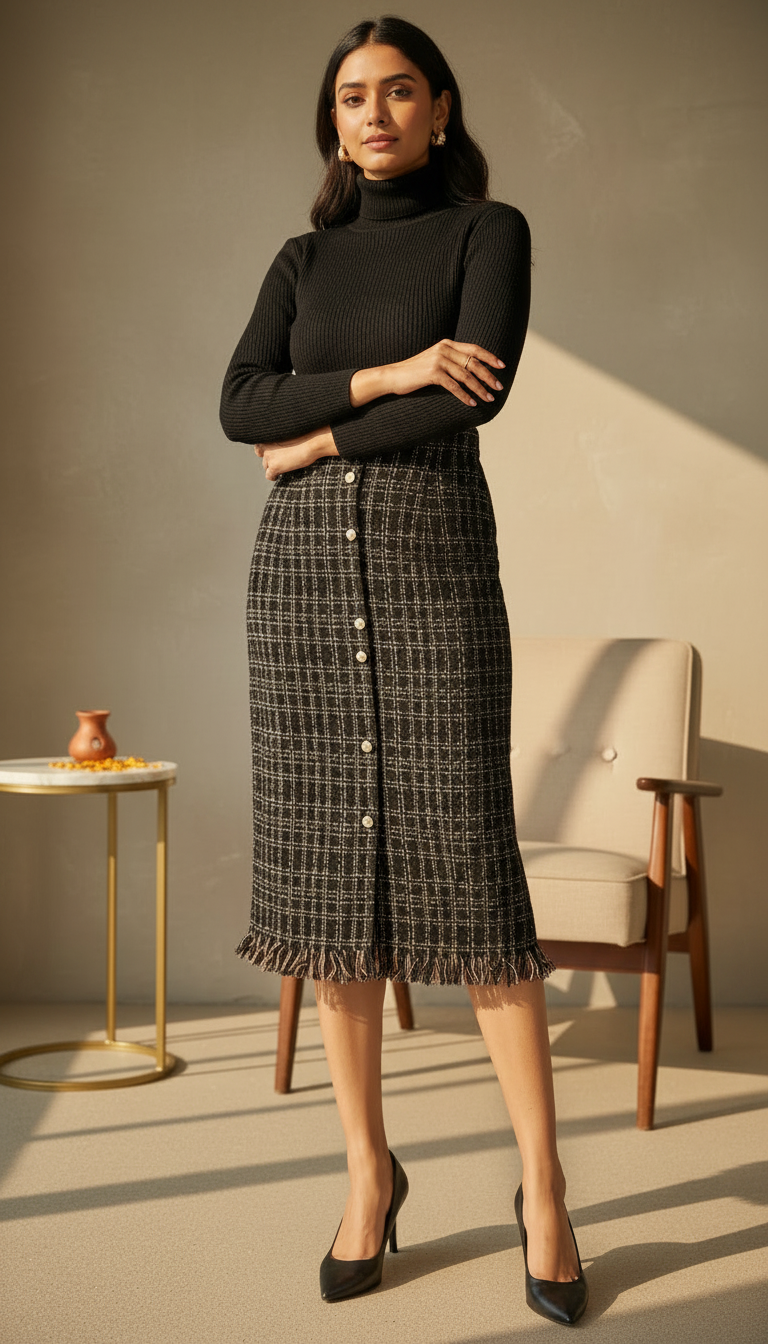 Checked Midi Skirt