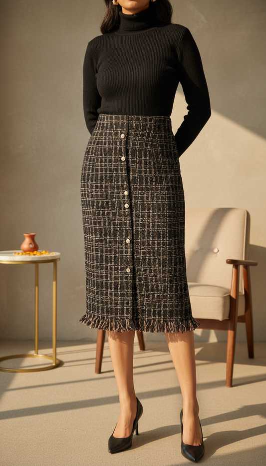 Checked Midi Skirt