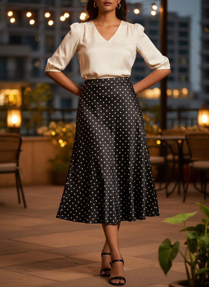 Polka Dot Satin Skirt