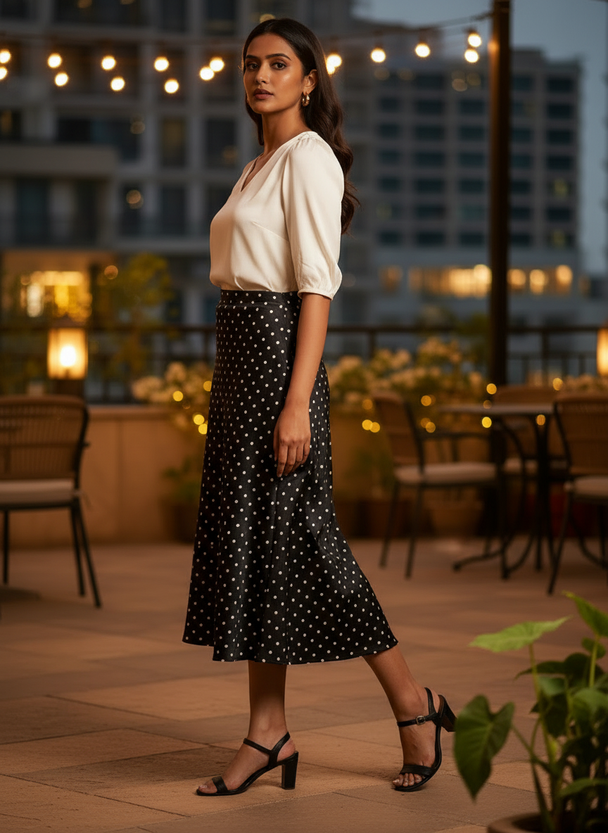 Polka Dot Satin Skirt