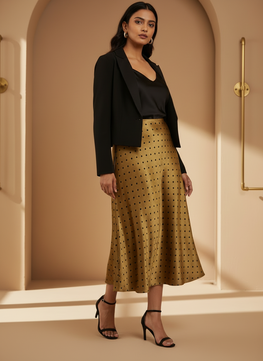 Polka Dot Satin Skirt