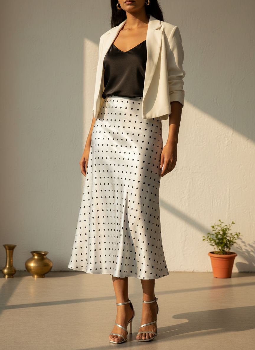 Polka Dot Satin Skirt