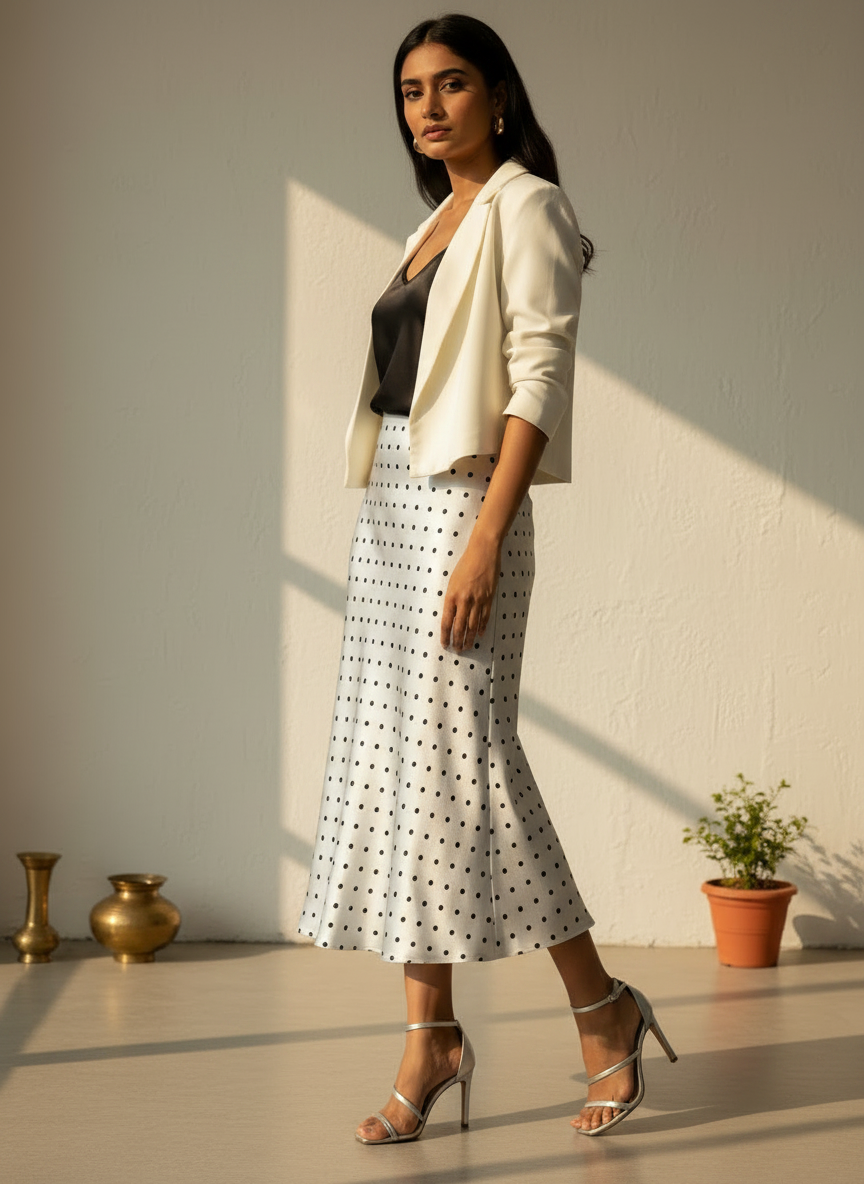 Polka Dot Satin Skirt