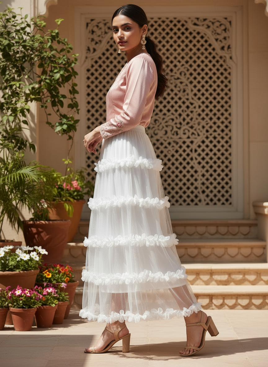 Sheer Mesh Floral Skirt