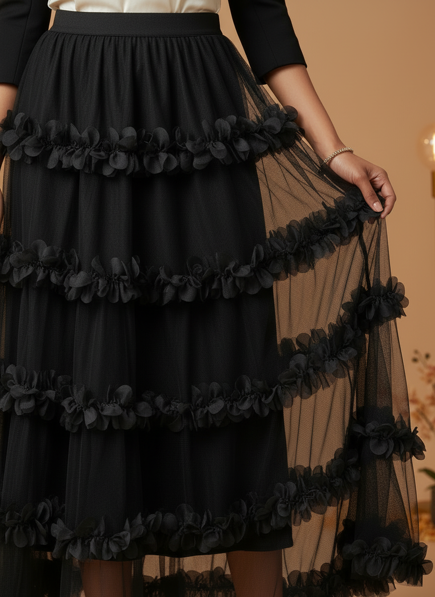 Sheer Mesh Floral Skirt