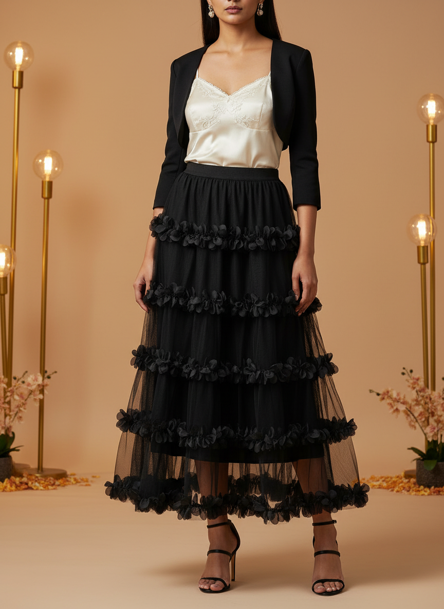 Sheer Mesh Floral Skirt