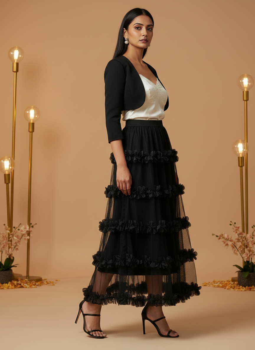 Sheer Mesh Floral Skirt
