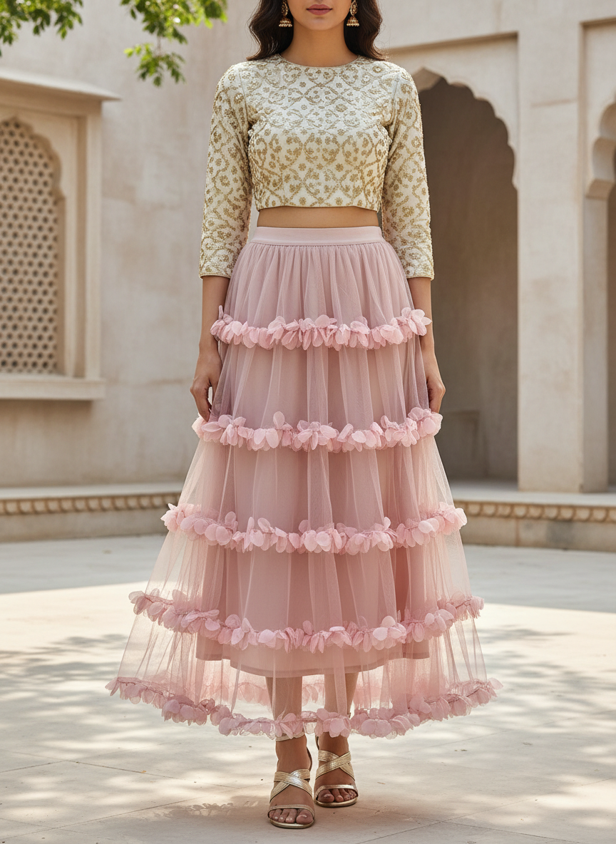 Sheer Mesh Floral Skirt