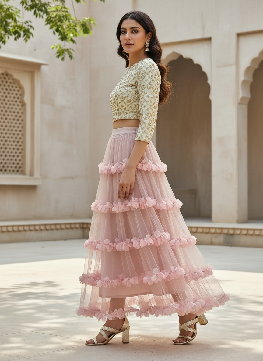 Sheer Mesh Floral Skirt