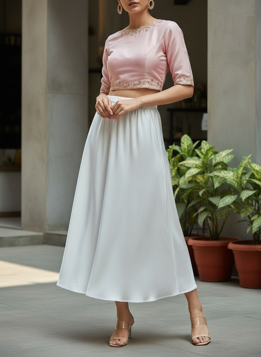 Chic Satin Long Skirt With Elastic