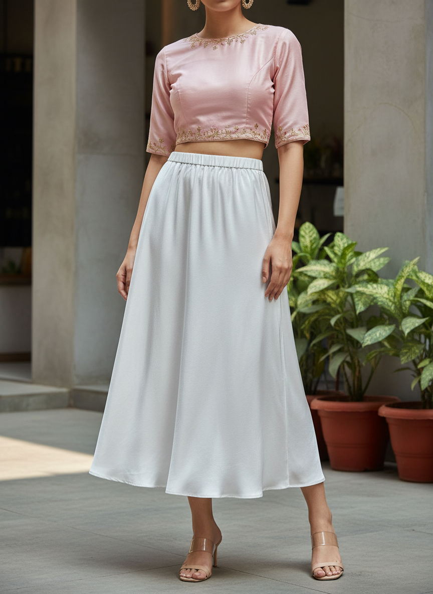 Chic Satin Long Skirt With Elastic