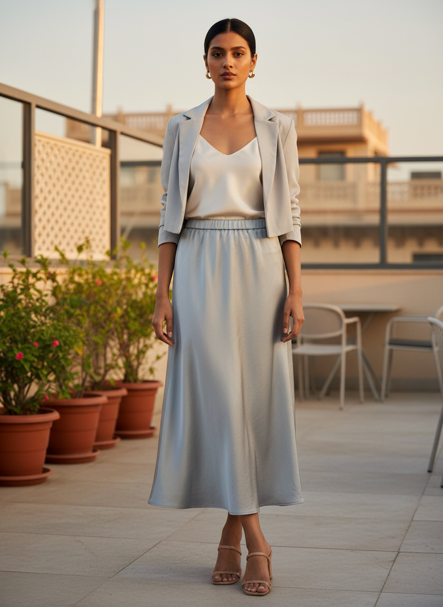 Chic Satin Long Skirt With Elastic