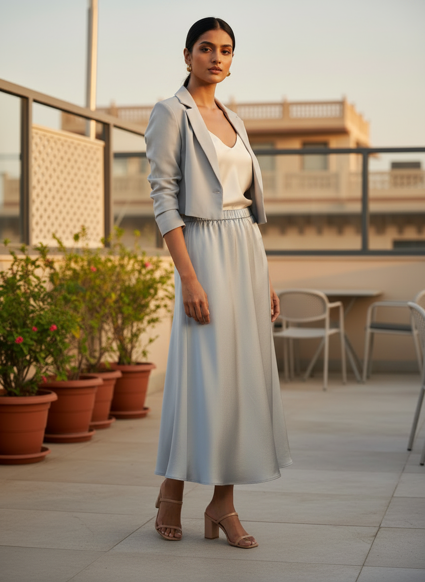 Chic Satin Long Skirt With Elastic