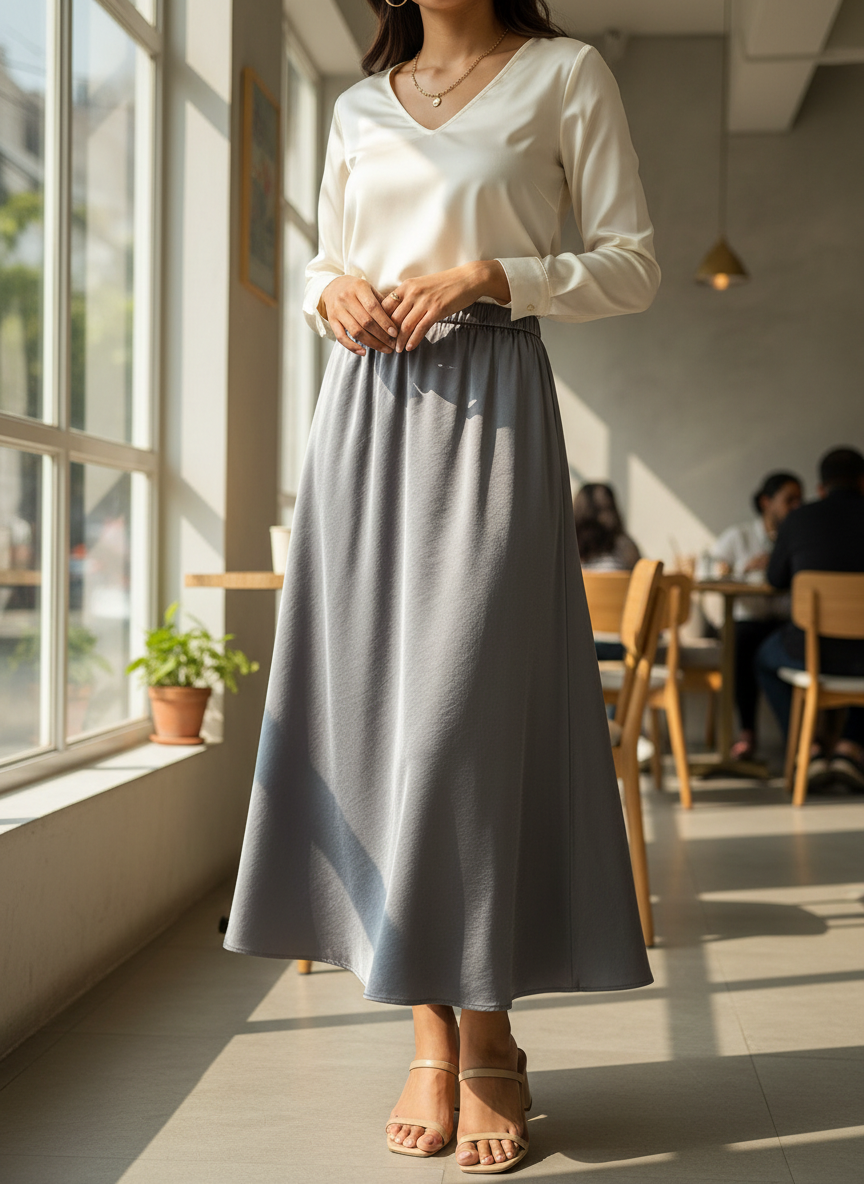 Chic Satin Long Skirt With Elastic