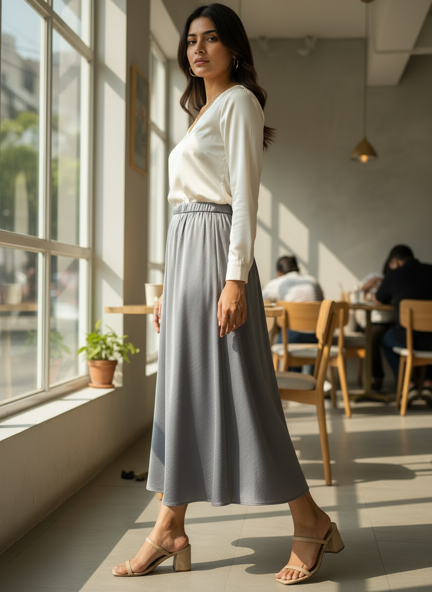 Chic Satin Long Skirt With Elastic
