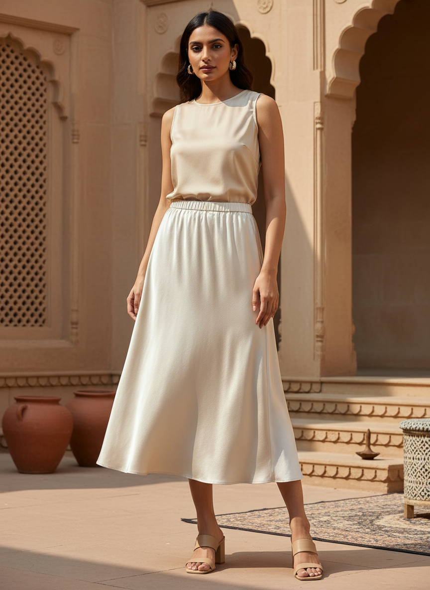 Chic Satin Long Skirt With Elastic
