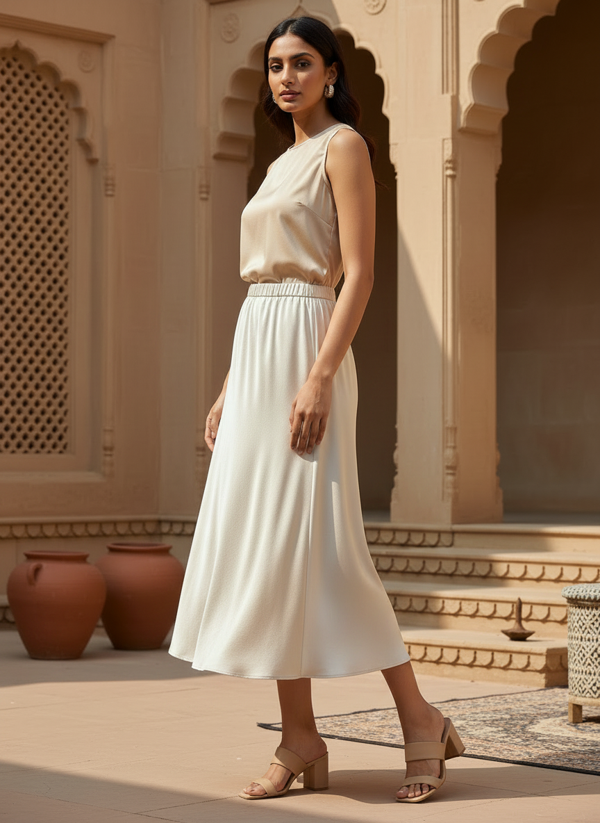 Chic Satin Long Skirt With Elastic