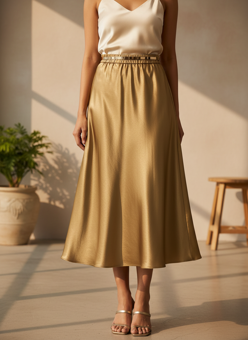 Chic Satin Long Skirt With Elastic