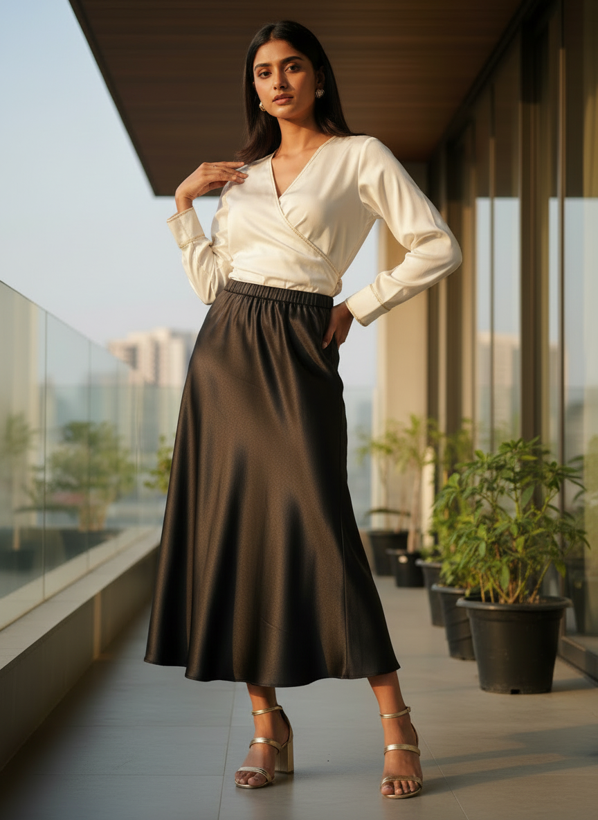 Chic Satin Long Skirt With Elastic