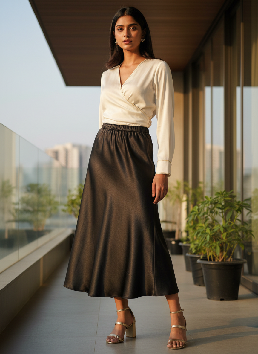Chic Satin Long Skirt With Elastic