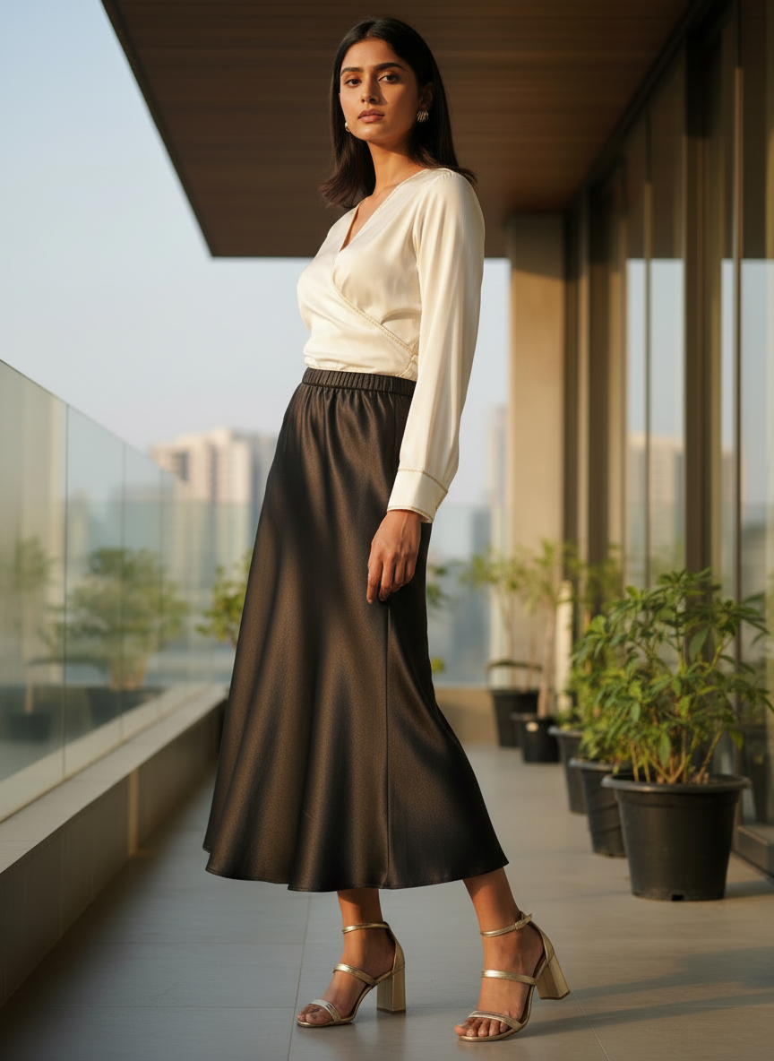 Chic Satin Long Skirt With Elastic