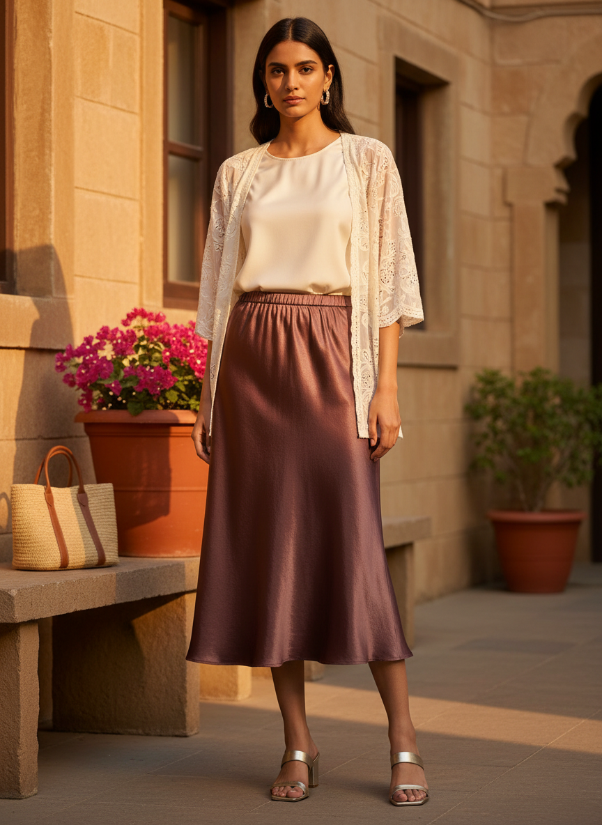 Chic Satin Long Skirt With Elastic
