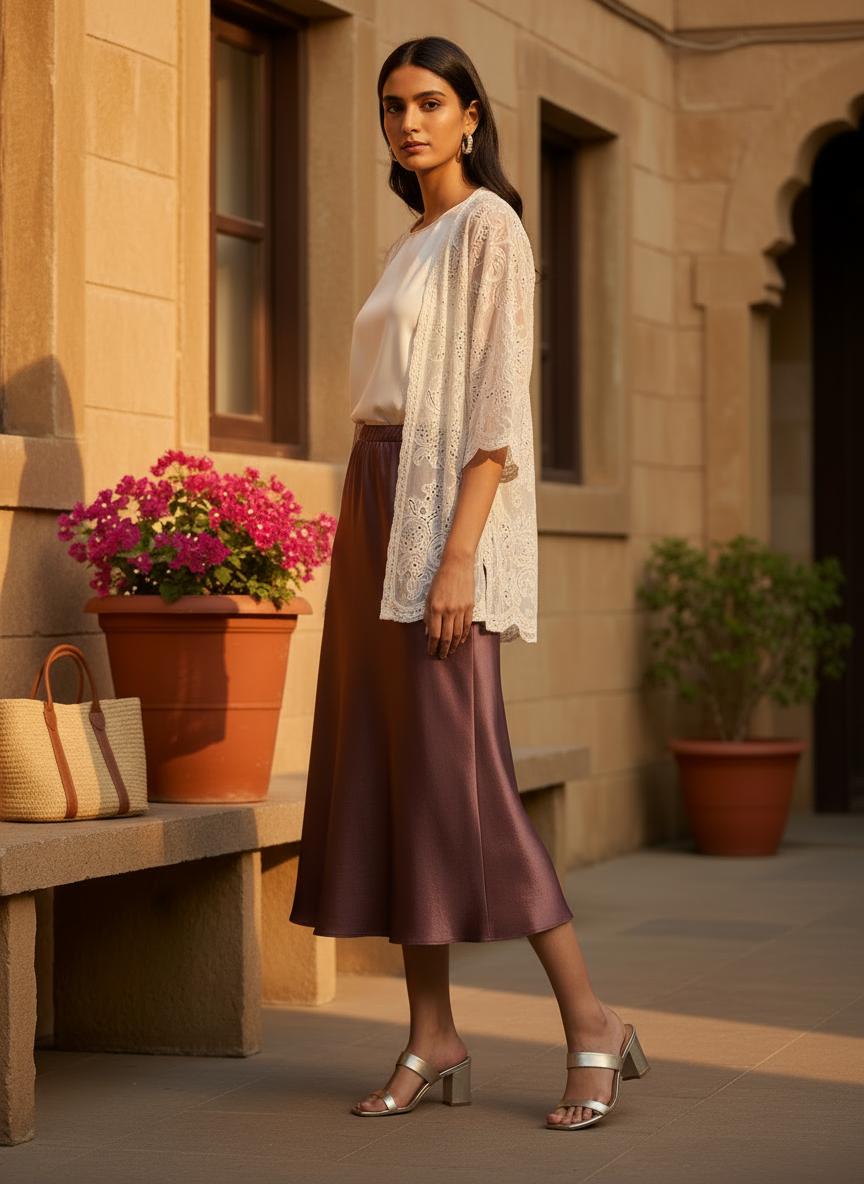 Chic Satin Long Skirt With Elastic