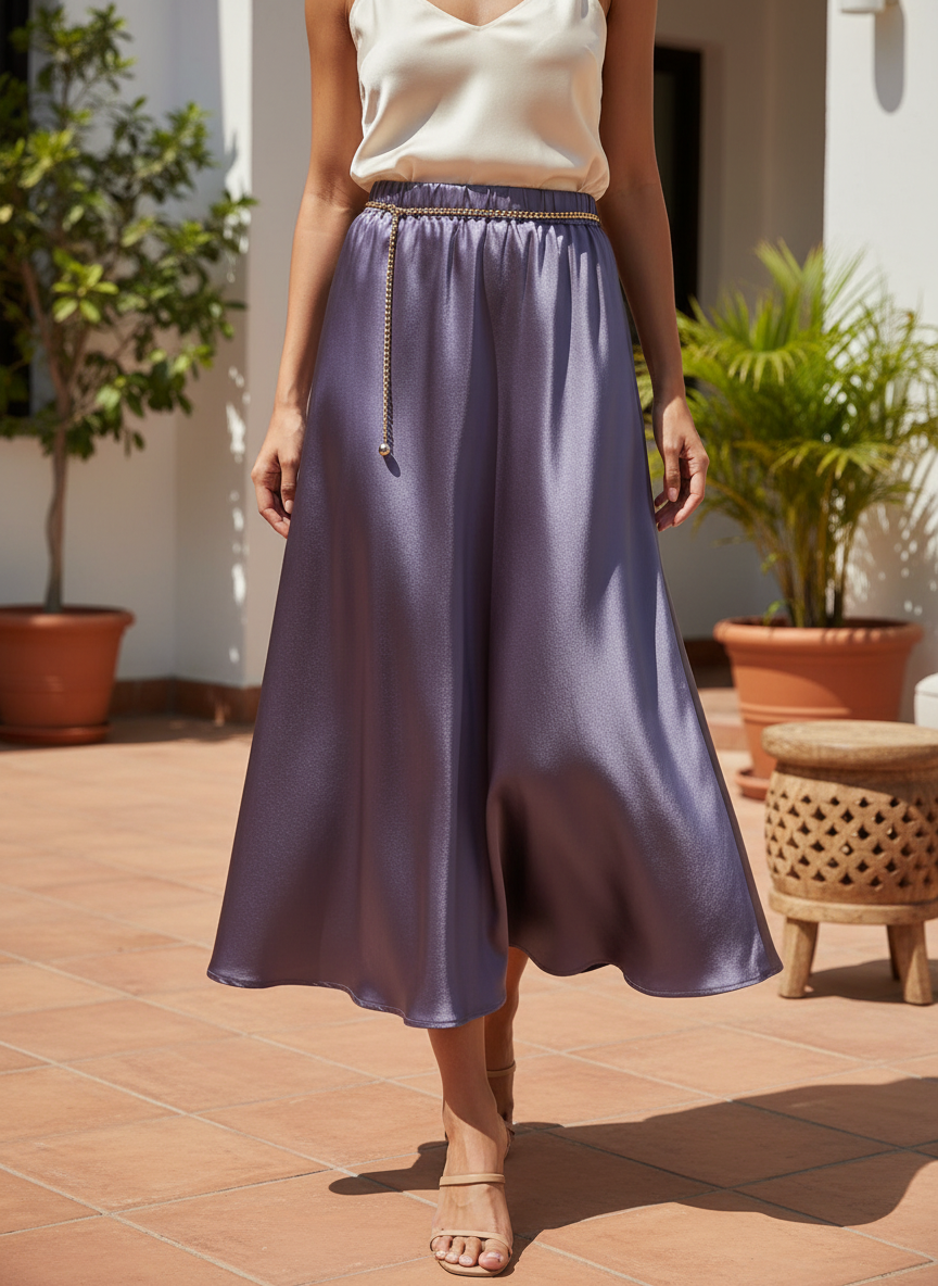 Chic Satin Long Skirt With Elastic
