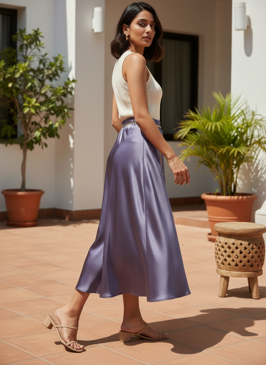 Chic Satin Long Skirt With Elastic