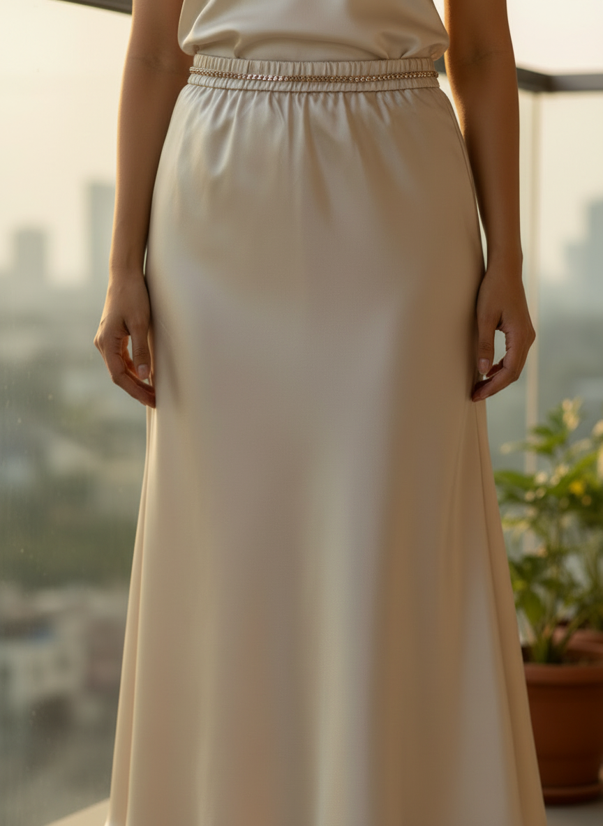 Chic Satin Long Skirt With Elastic