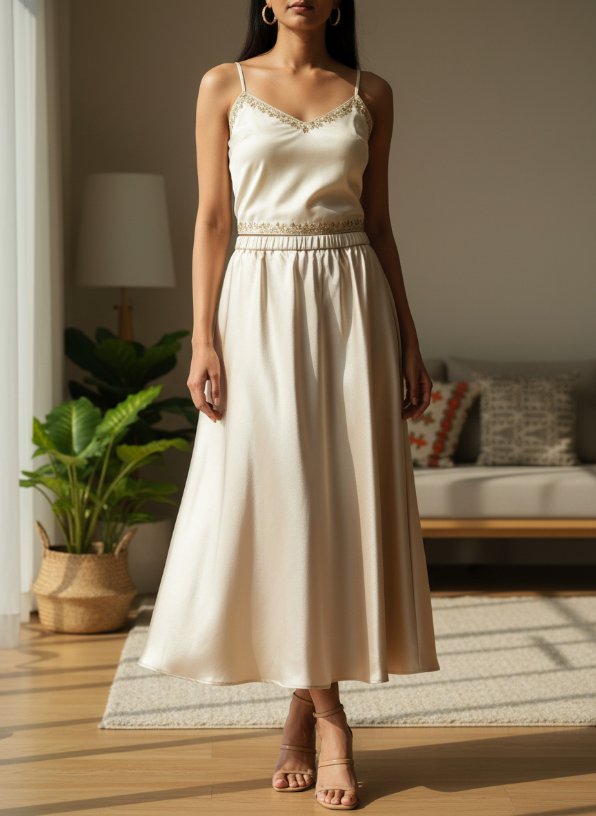 Chic Satin Long Skirt With Elastic