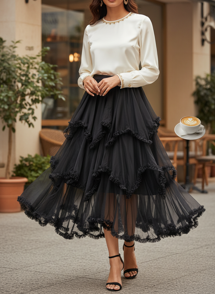 Ruffle Net Skirt