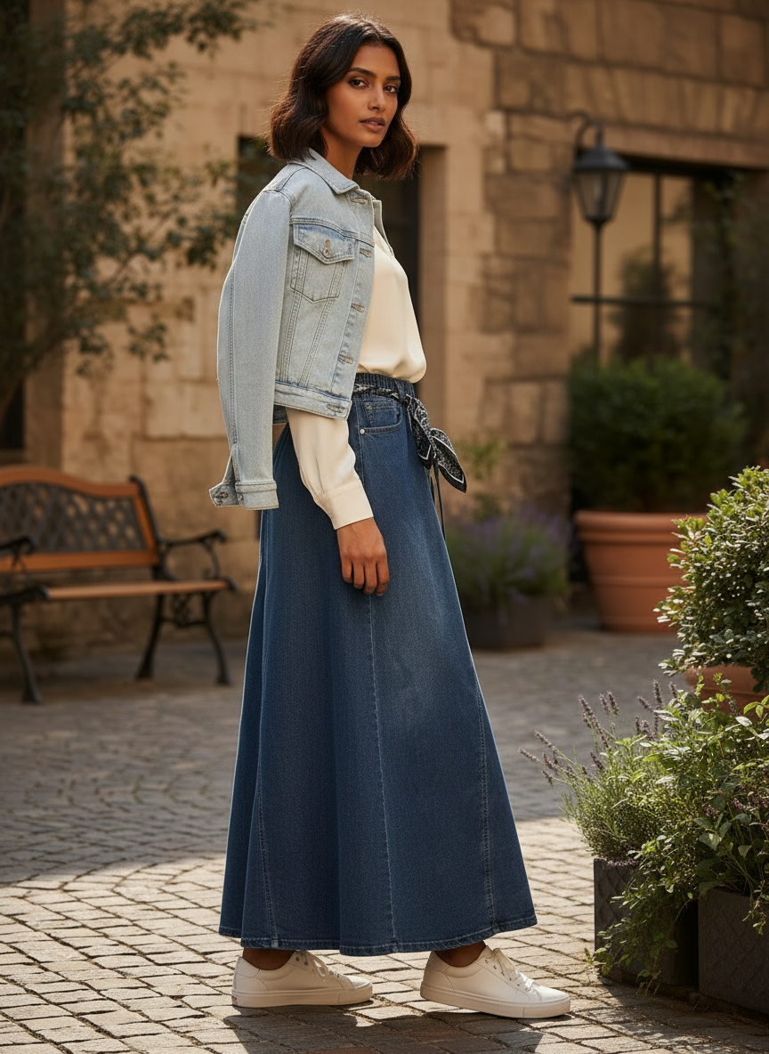 Denim Flared Skirts