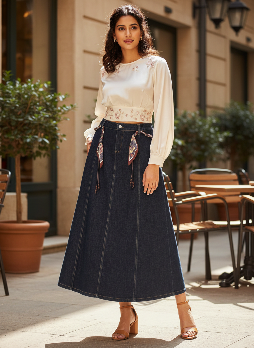Denim Flared Skirt