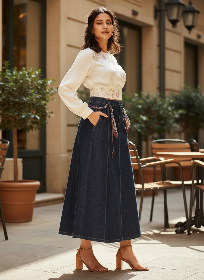 Denim Flared Skirt