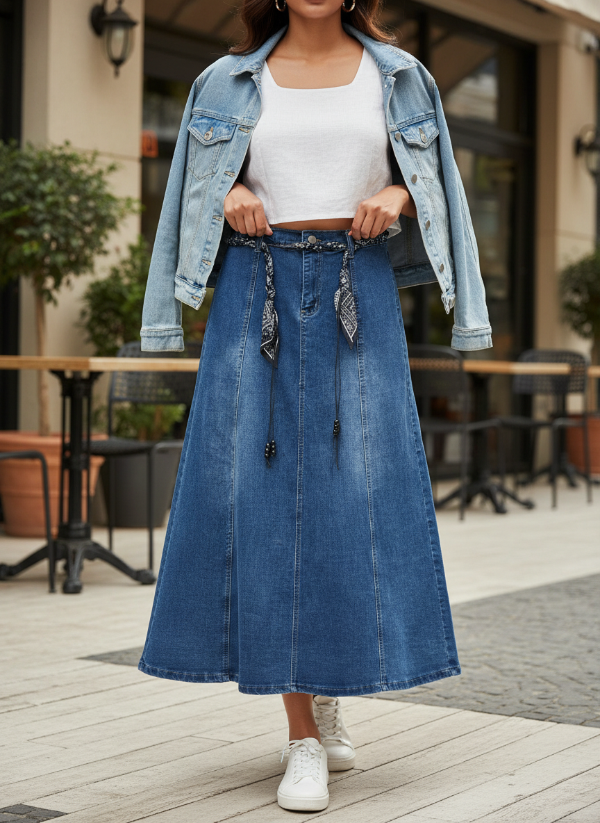 Denim Flared Skirt