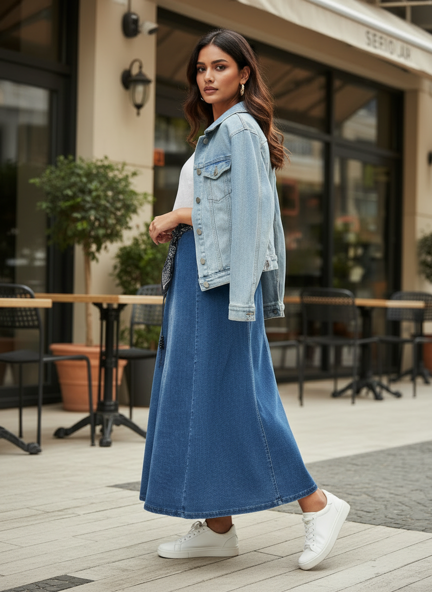 Denim Flared Skirt