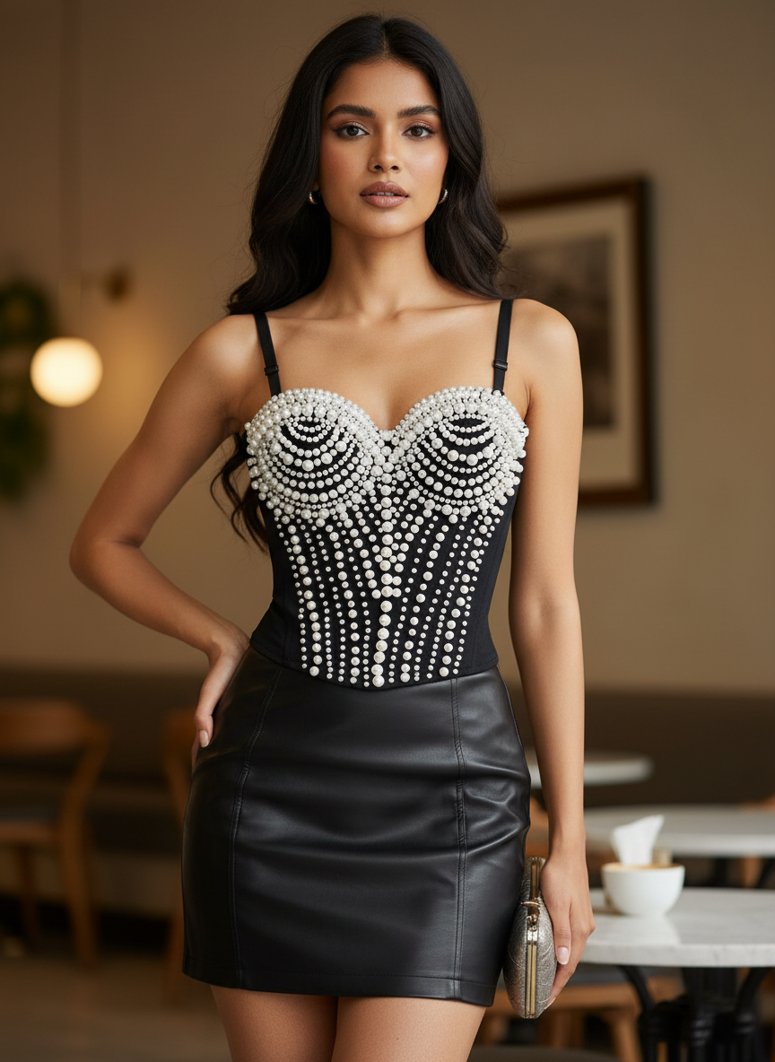 Pearl Studded Padded Corset Top