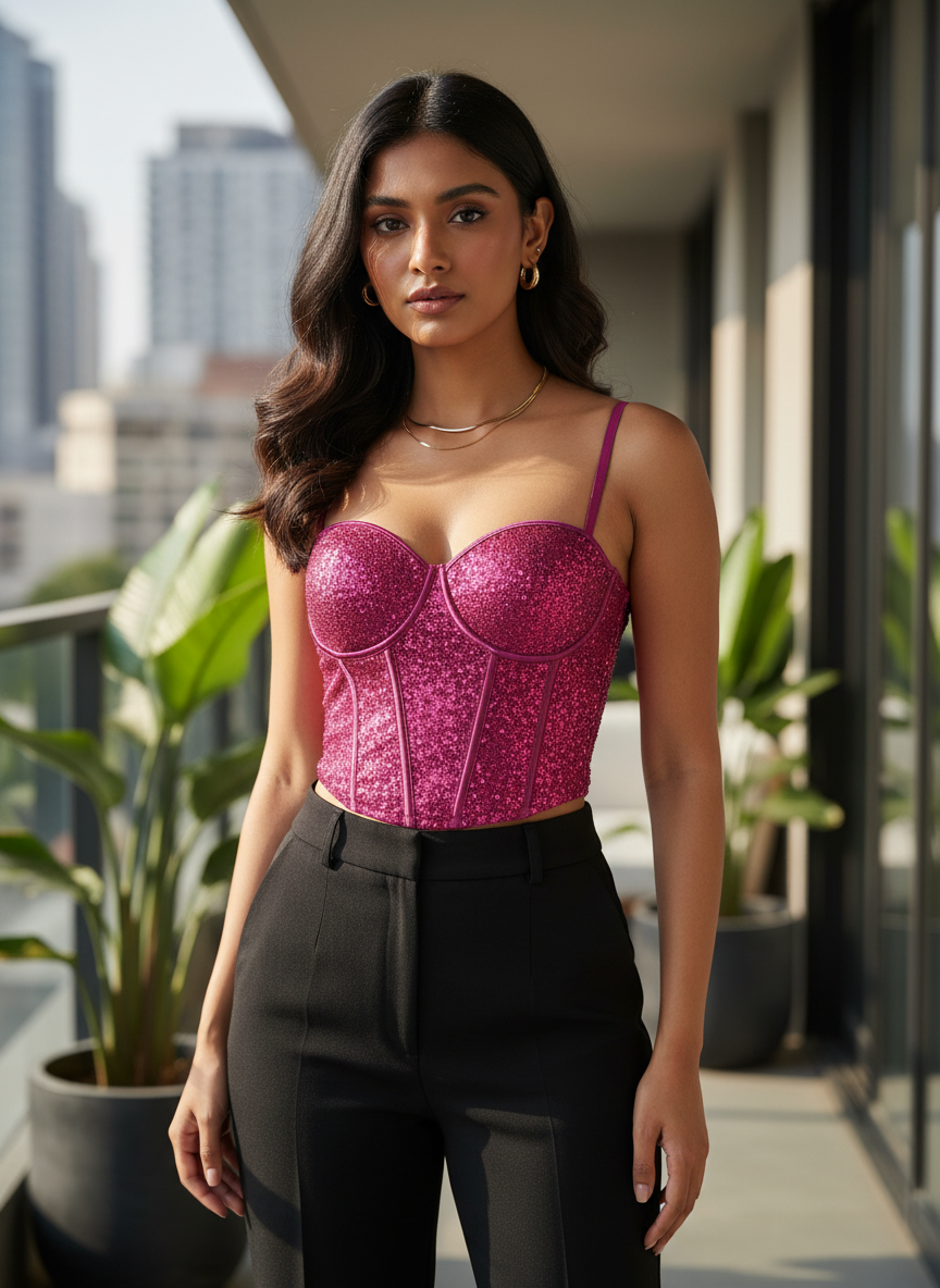 Sequin Padded Corset Top