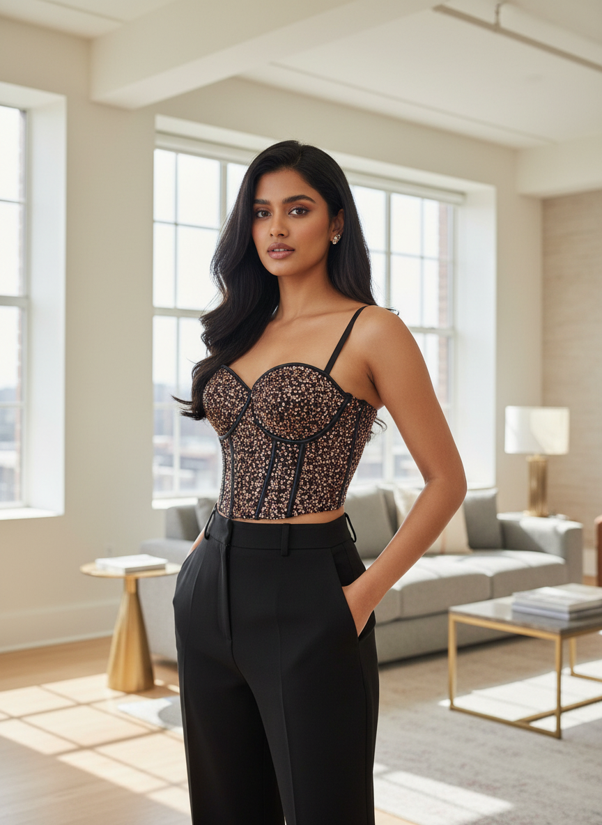 Sequin Padded Corset Top