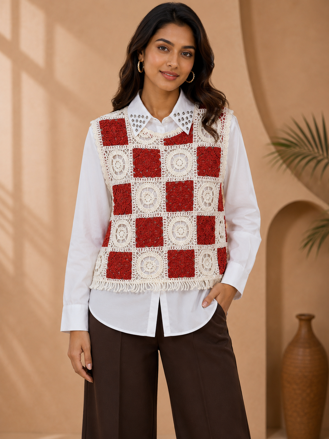Checker Knit Vest Shirt