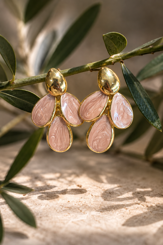 Blush Petal Gold Drop Earrings