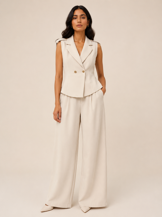 Double-Breasted Vest and Palazzo Pants Co-Ord