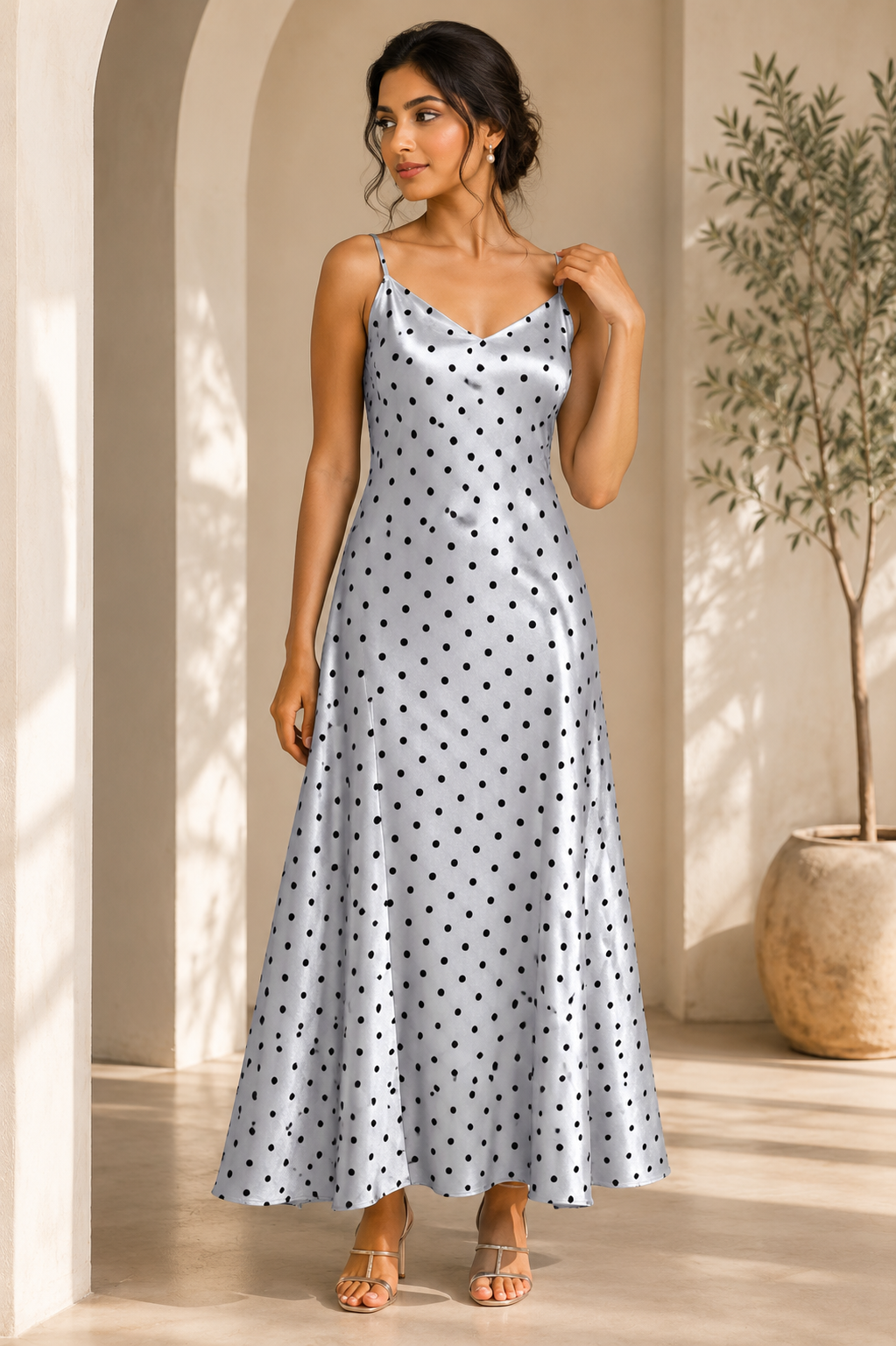 Polka Dot Satin Dress